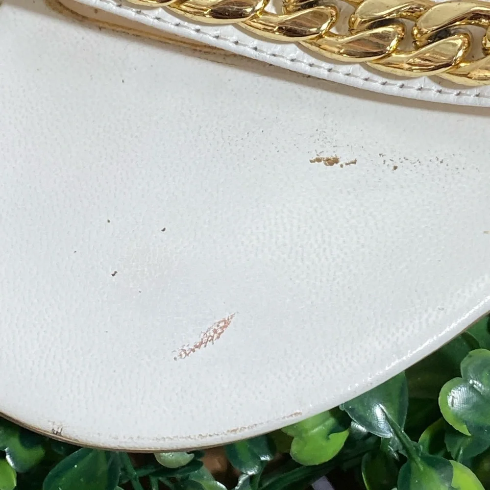 Style & Co. White Open-Toe Heels with Gold Chain Accent